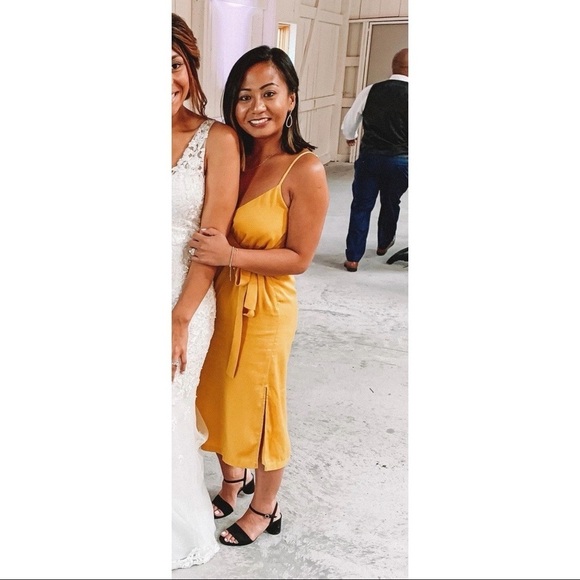 J.O.A. Yellow Mustard Satin Midi Wrap Dress​​​​ - Picture 7 of 8